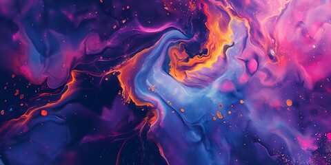 A vibrant abstract fluid art piece with a fusion of rich colors creating a mesmerizing visual effect - obrazy, fototapety, plakaty