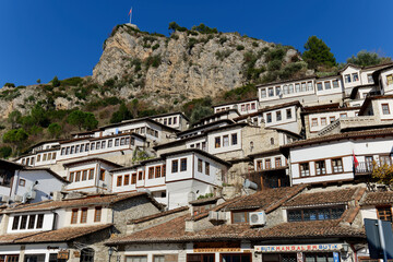 Obraz premium View of Berat in Albania, the city with a thousand windows. Unesco world heritage site.