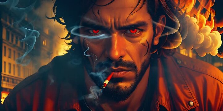 portrait of a person with a burning cigarette drawing unique