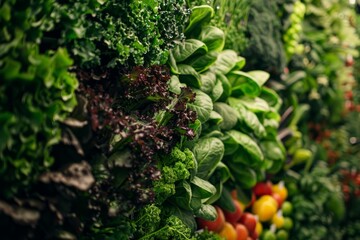 Fototapeta na wymiar Eco-Friendly Vertical Farm with Various Organic Leafy Vegetables