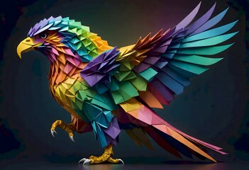 Fototapeta premium Artistic colorful origami bird, spectrum of hues and the essence of creativity, Generative AI