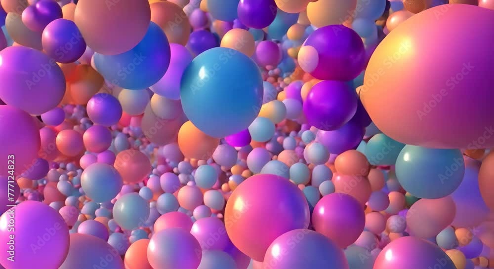 Poster abstract 3d animation of a colorful bubble video loop