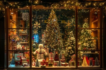 Festive Christmas Window Display with Luminous Decor