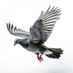 Naklejka premium Grey pigeon on flight isolated on white background сreated with Generative Ai
