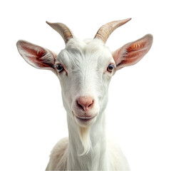 Portrait of a white goat isolated on transparent background. - obrazy, fototapety, plakaty