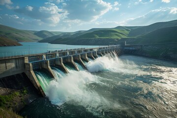 Clean Energy Generation at Hydroelectric Dam in Autumn