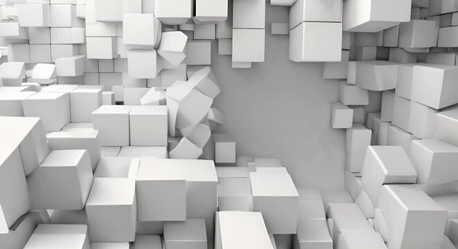 Abstract 3d render white geometric background with cubes motion design seamless looped animation
