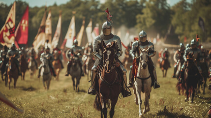 knights on the battlefield - obrazy, fototapety, plakaty
