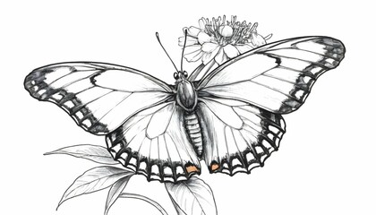 A-Sketch-Of-A-Butterfly-Resting-On-A-Flower-