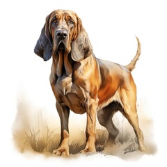 Bloodhound dog. Bloodhound clipart. Watercolor illustration. Generative AI. Detailed illustration. - obrazy, fototapety, plakaty