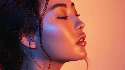 Portrait Profile View Headshot of Beautiful Asian Woman with Stylish Makeup