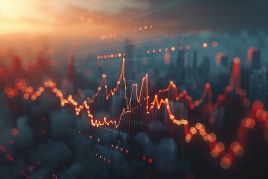 A city skyline with a red and orange background - Powered by Adobe