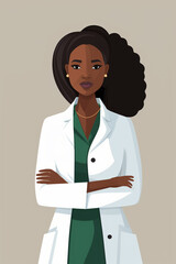 Black Doctor portrait, medical student and intern in scrubs or white coats. female doctor characters illustration. Student portrait in coat, intern character