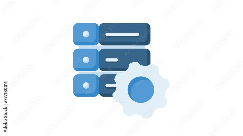 Poster animated data integrated with illustration of a server connected servers and gear wheel. suitable fo