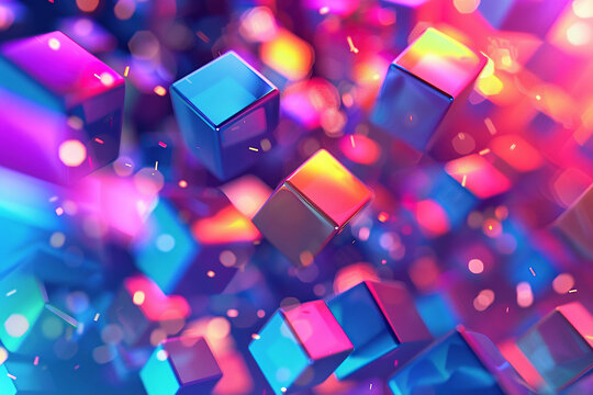 close up horizontal image of colourful glowing cubes abstract background