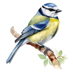 Blue tit bird. Eurasian blue tit clipart. Watercolor illustration. Generative AI. Detailed illustration.