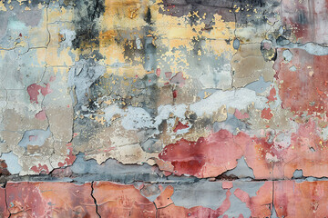 close up horizontal image of an old ruined painted concrete wall