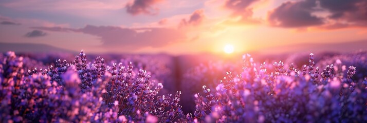 Sunset over Lavender Fields Generative AI