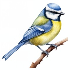 Obraz premium Blue tit bird. Eurasian blue tit clipart. Watercolor illustration. Generative AI. Detailed illustration.