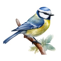 Blue tit bird. Eurasian blue tit clipart. Watercolor illustration. Generative AI. Detailed illustration. - obrazy, fototapety, plakaty