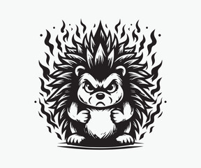 Angry Hedgehog black and white vector illustration