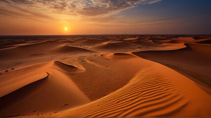 Naklejka premium A Captivating Aerial View of Sahara's Tranquil Sunset in Djanet, Algeria