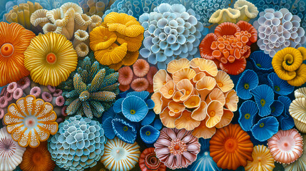 Decorative floral background, an artistic arrangement of flowers in vibrant colors