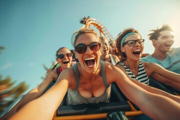 Joyous Adventure on a Roller Coaster with Friends