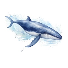 Blue whale. Whale clipart. Watercolor illustration. Generative AI. Detailed illustration.