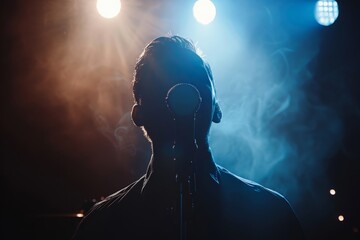 Live Concert Performance with Singer Silhouetted by Stage Lights