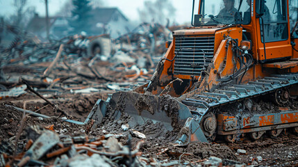 Fototapeta premium Demolition and Construction Site with Heavy Machinery