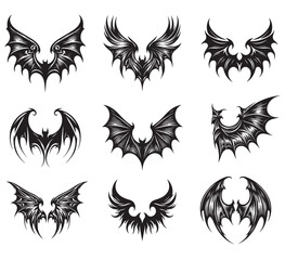 Collection of vector bat wings the style of engraving