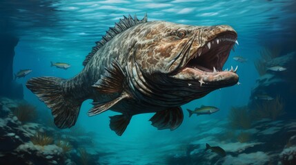 Majestic Goliath Grouper on solid background.