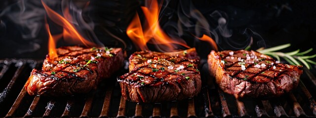 Grilled Steaks with Flame and Seasoning Generative AI