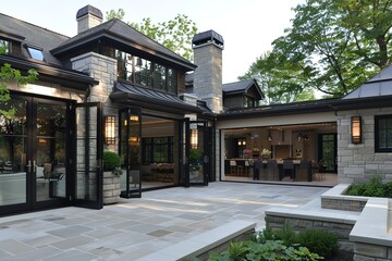 A large house with a large open patio