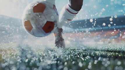 football in the rain - obrazy, fototapety, plakaty