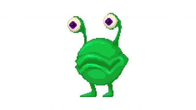 Animated pixel art green alien monster. Looping animation.