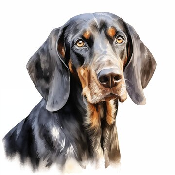 Bluetick coonhound dog. Bluetick coonhound clipart. Watercolor illustration. Generative AI. Detailed illustration.