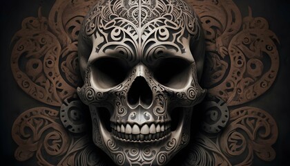 A-Skull-Adorned-With-Intricate-Maori-Tattoos-A-Tr- 2