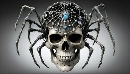 A-Skull-Adorned-With-Jeweled-Spiderwebs-A-Symbol- - obrazy, fototapety, plakaty