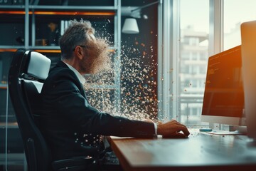 Technology disruption and job replacement concept caused by harmful technological transformation affecting the economic and workforce demands. A man profession is obsolete. AIG41