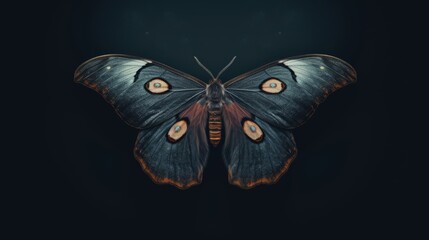 Graceful Moth Portrait on solid background.
