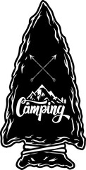 Camping emblem in arrowhead shape. Design element for poster, card, banner, emblem, sign. Vector illustration - 777138079