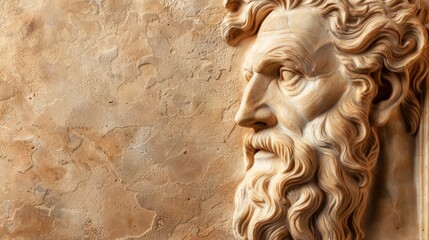 Portrait of a  thinking stoic marble statue. Perfect for background and quotes. With copy space. - obrazy, fototapety, plakaty