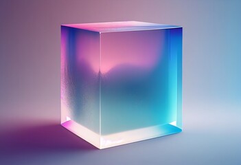 An ethereal 3D render of a translucent rectangle, blending hues of blue and pink seamlessly, creating a mesmerizing gradient effect.