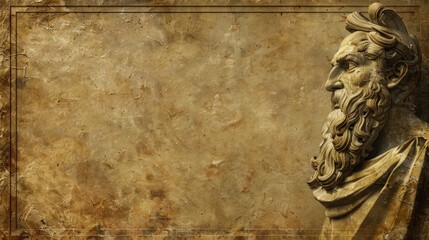 Portrait of a  thinking stoic marble statue. Perfect for background and quotes. With copy space.