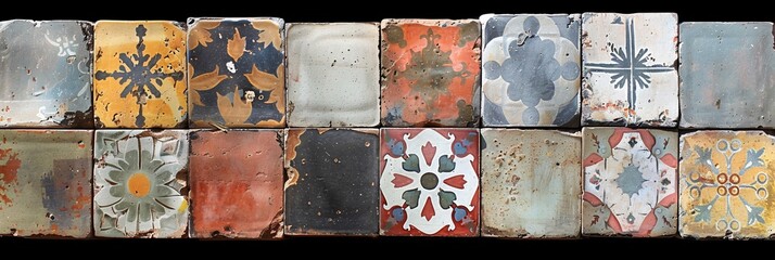 Vintage Tile Mosaic A Collection of Antique Ceramic Tiles Generative AI