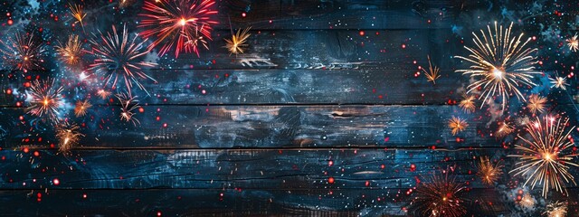 Celebratory Sparks A Festive Wooden Backdrop Generative AI - obrazy, fototapety, plakaty
