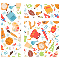 School supplies.Back to school. Education hand drawn symbols. school icon.Design for web, site, advertising, banner, poster.Stationery elements. Office supplies.Sports equipment.Backpack school.