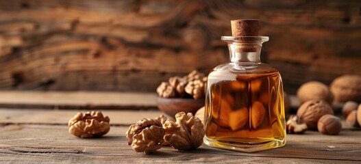 Nutritious Nuts and Walnut Oil A Healthy Snack and Skincare Ingredient Generative AI - obrazy, fototapety, plakaty